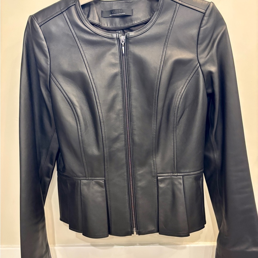 White House Black Market Women’s Black Genuine Leather Zip Jacket- Never Worn